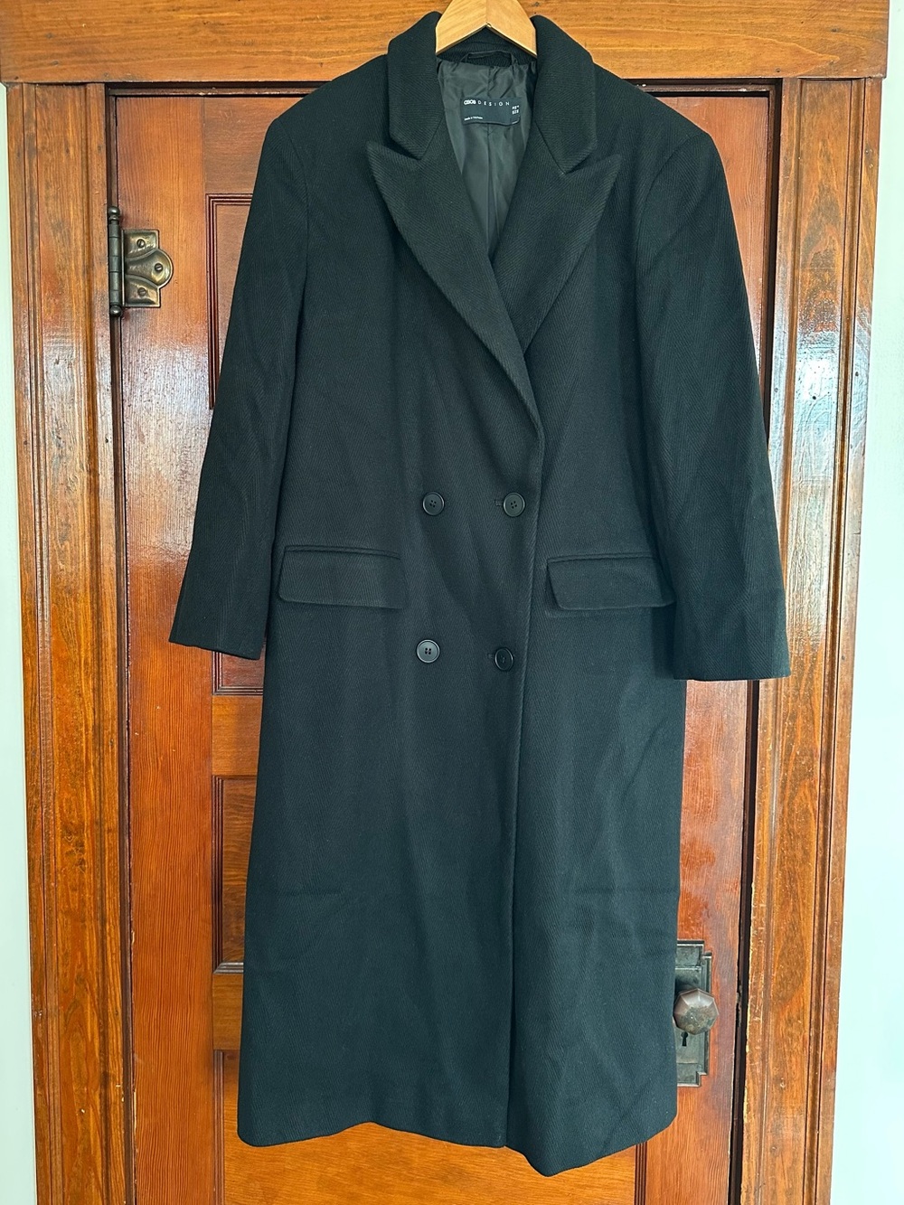 New ASOS DESIGN Black Longline Twill Grandad Coat Sz 6 90s Grunge Dark Academia